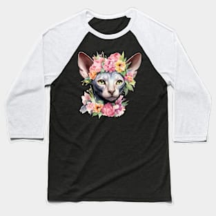 Sphynx Cat Flowers Art Design for Cat Owers Baseball T-Shirt